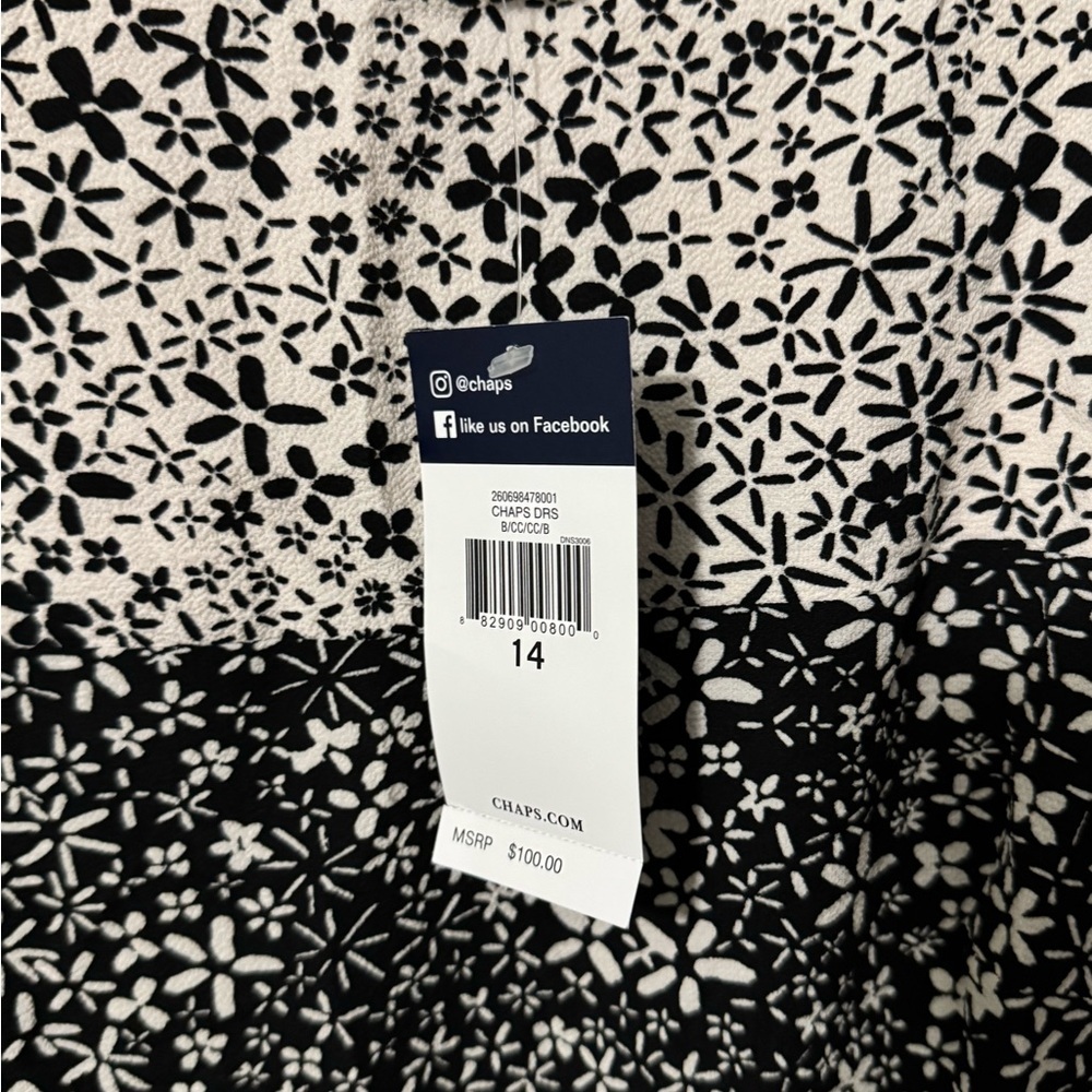 🔥NWT Chaps Monochrome Floral Pattern Dress Retails for $100 Size 14 - Picture 4 of 4